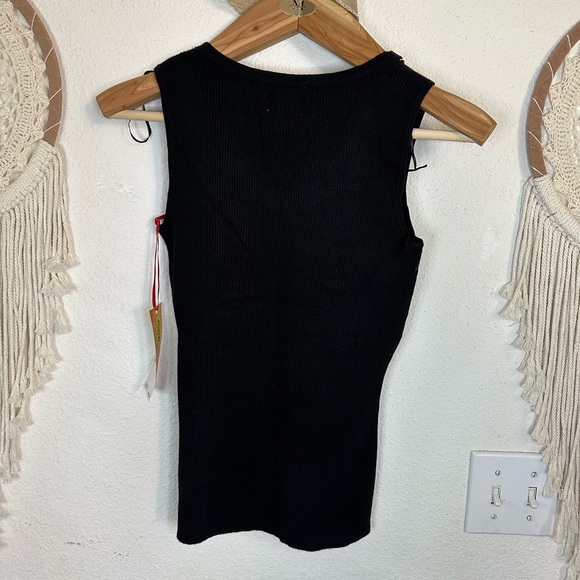 Ruby rd black fringe detail ribbed sleeveless top small - Picture 3 of 4